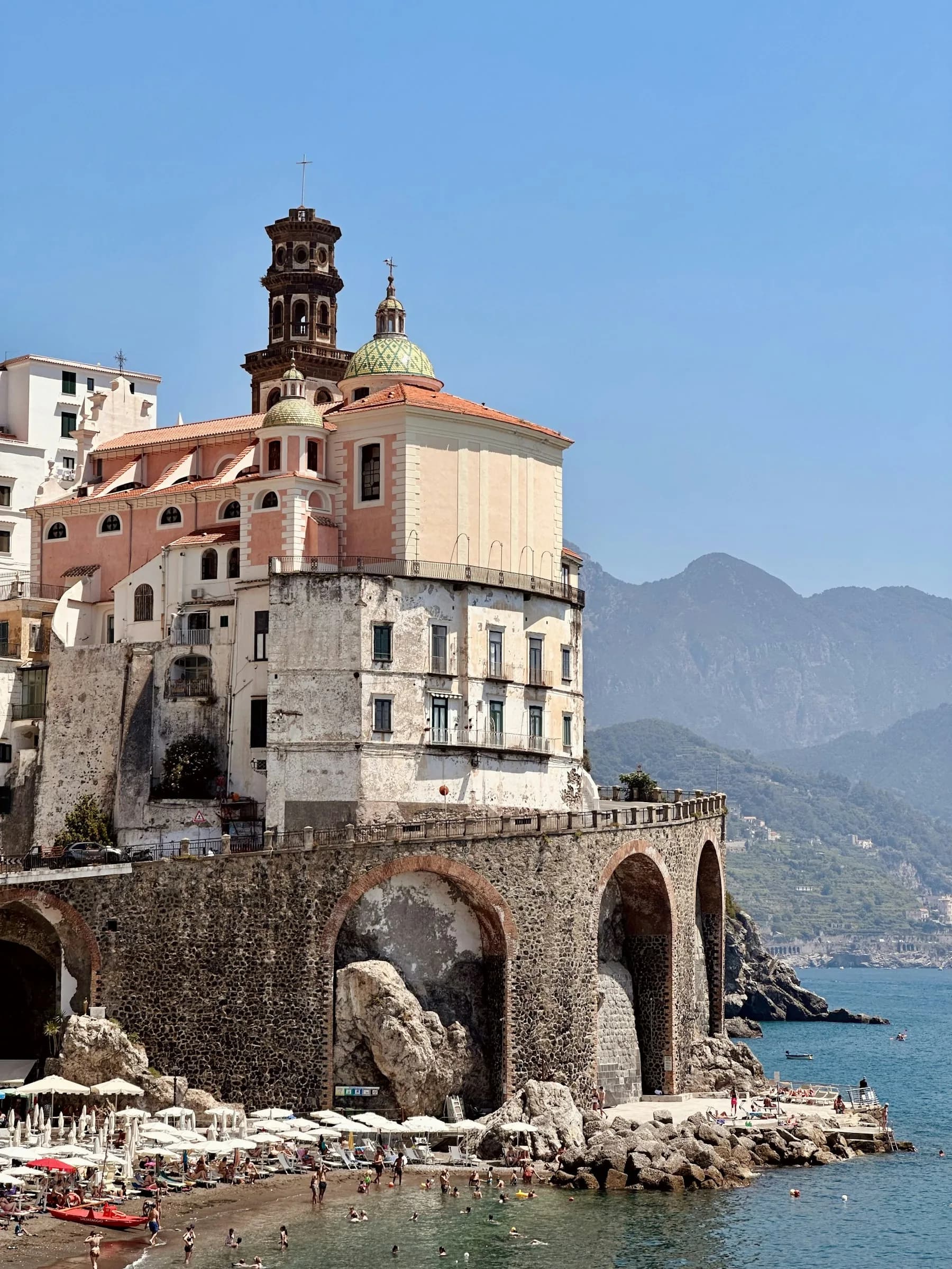 Santa Maria Maddalena in Atrani, perched over the arches of the coast road