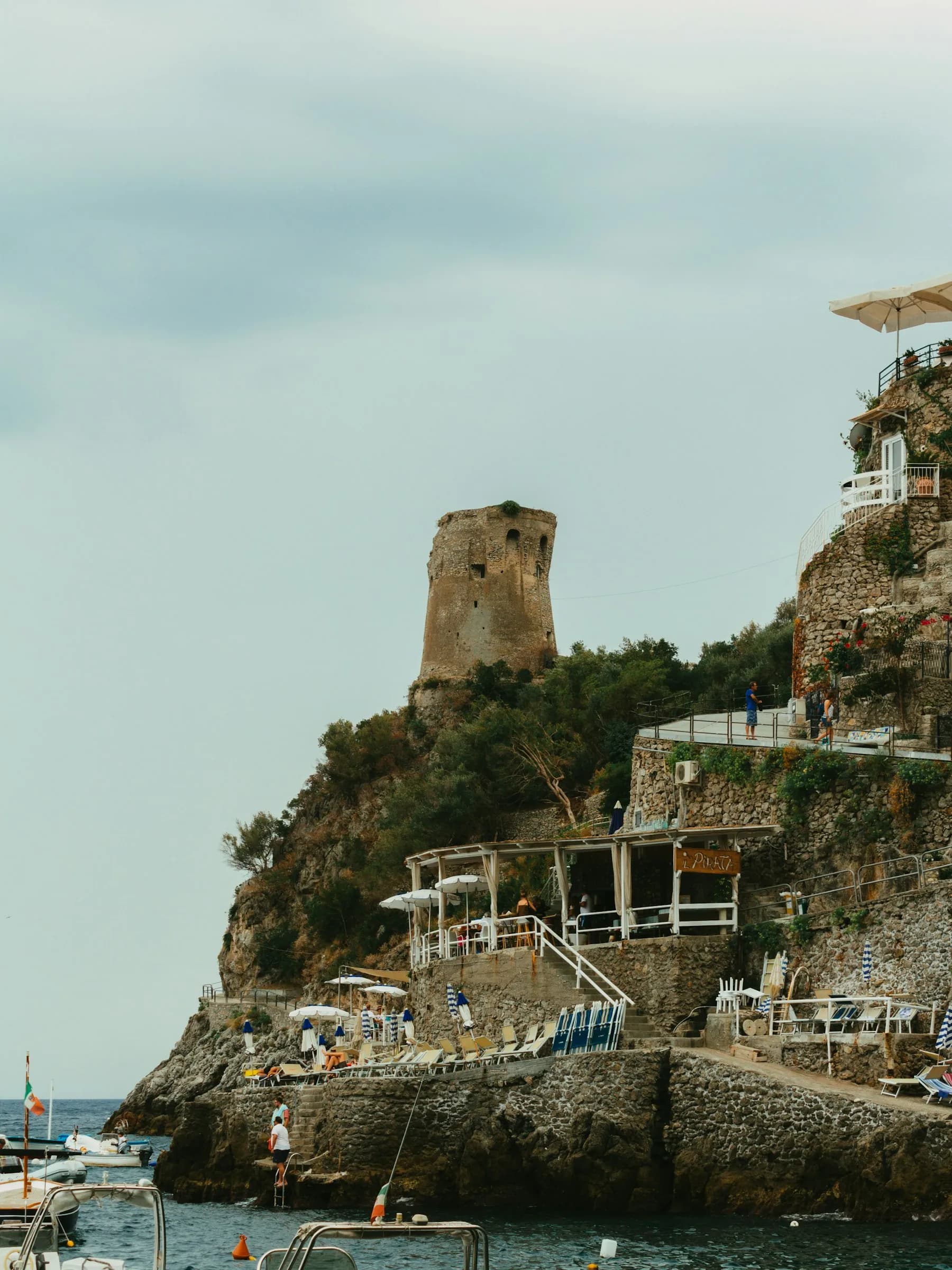The Saracen tower of Praiano on its rock above the sea