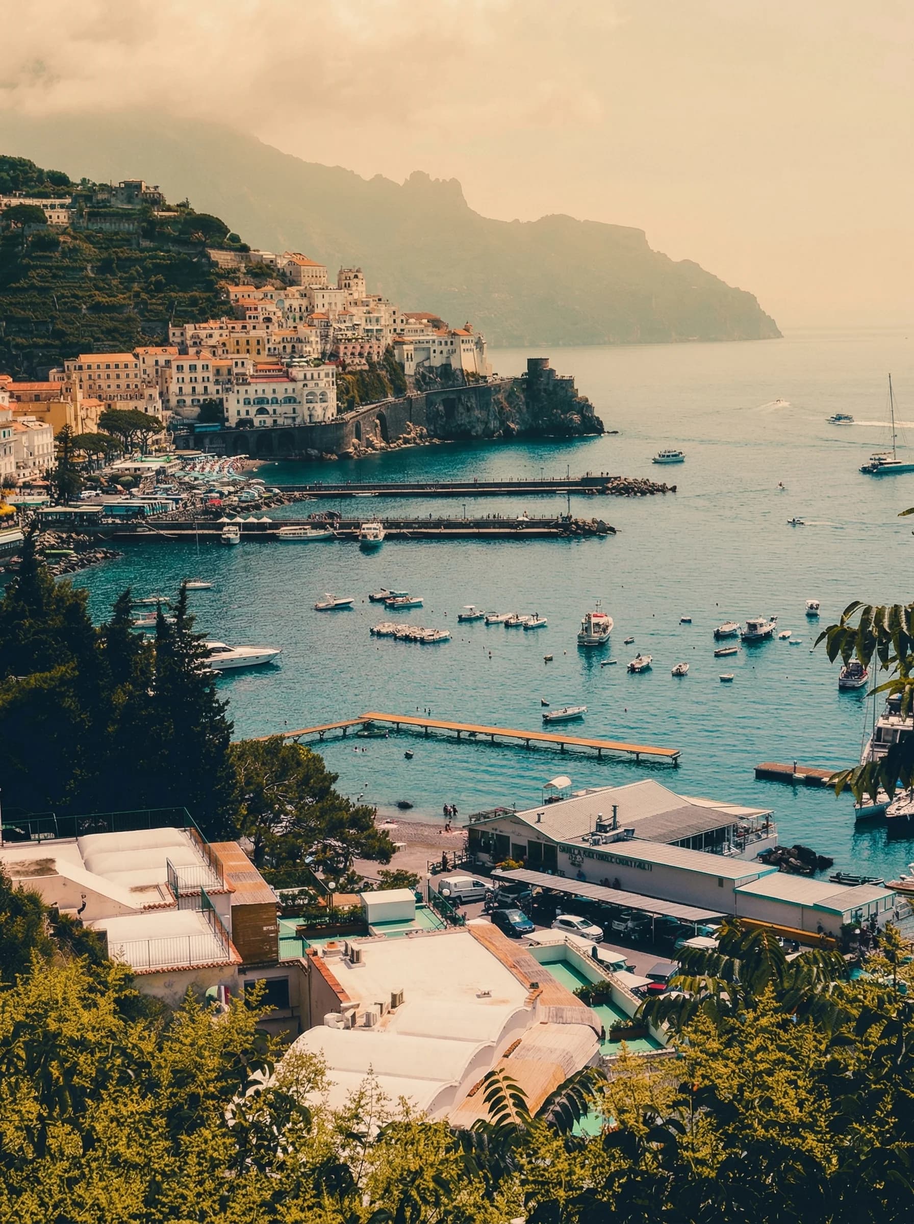 Amalfi — harbor and town from above