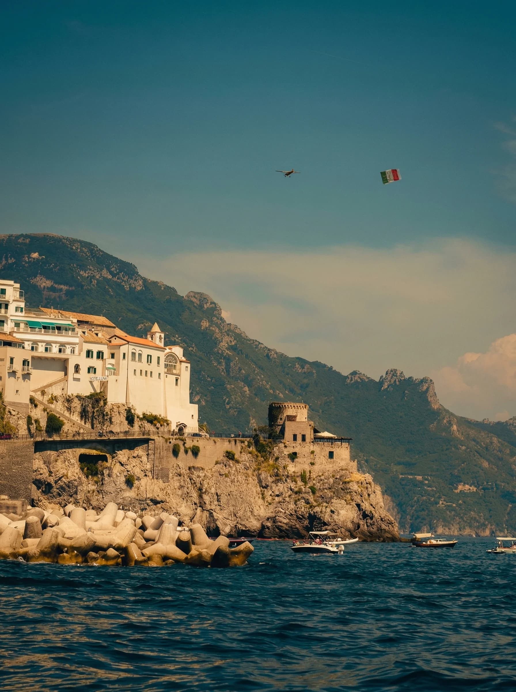 Amalfi — tower and coast from the sea