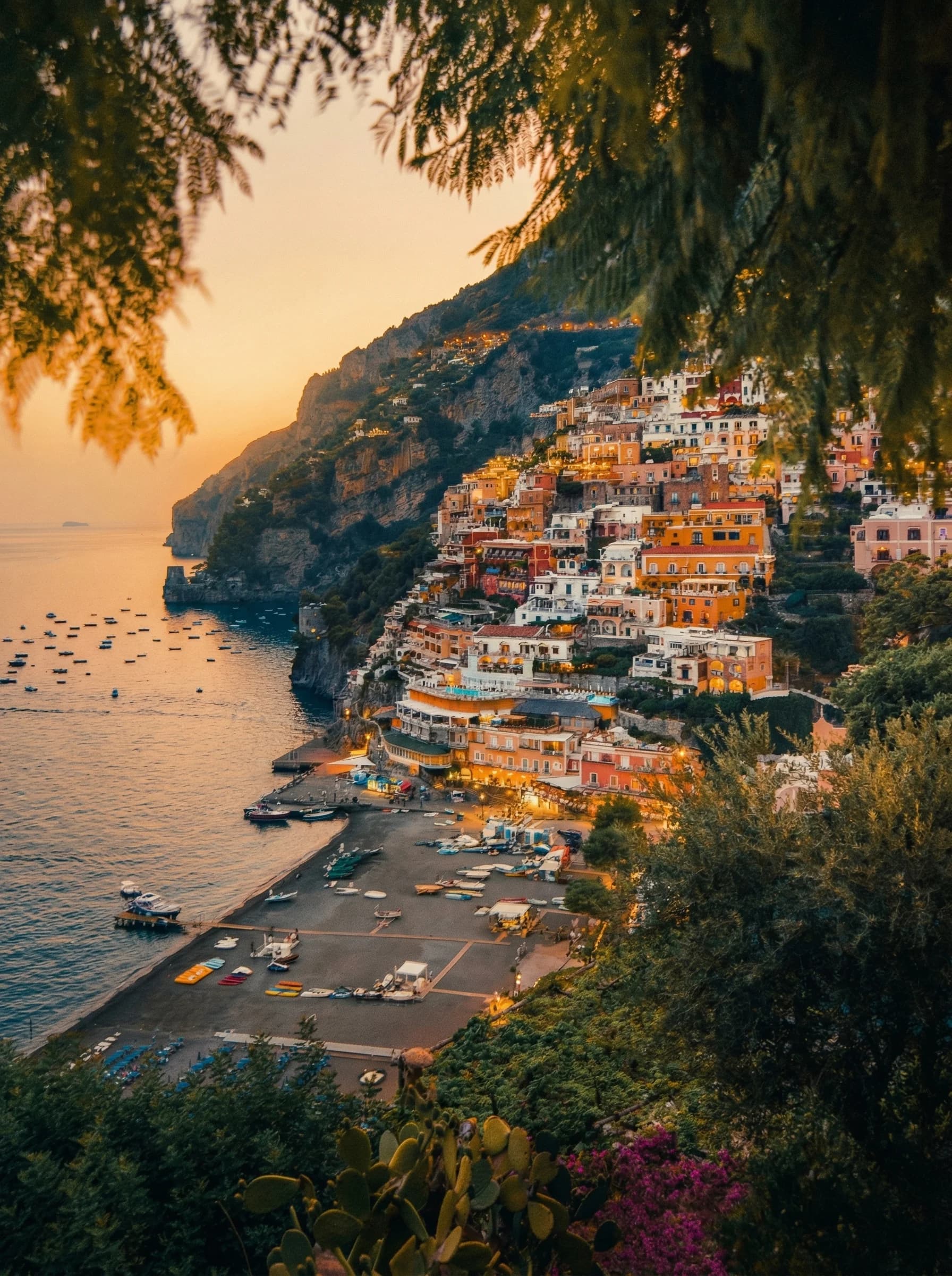 Positano — sunset through the trees