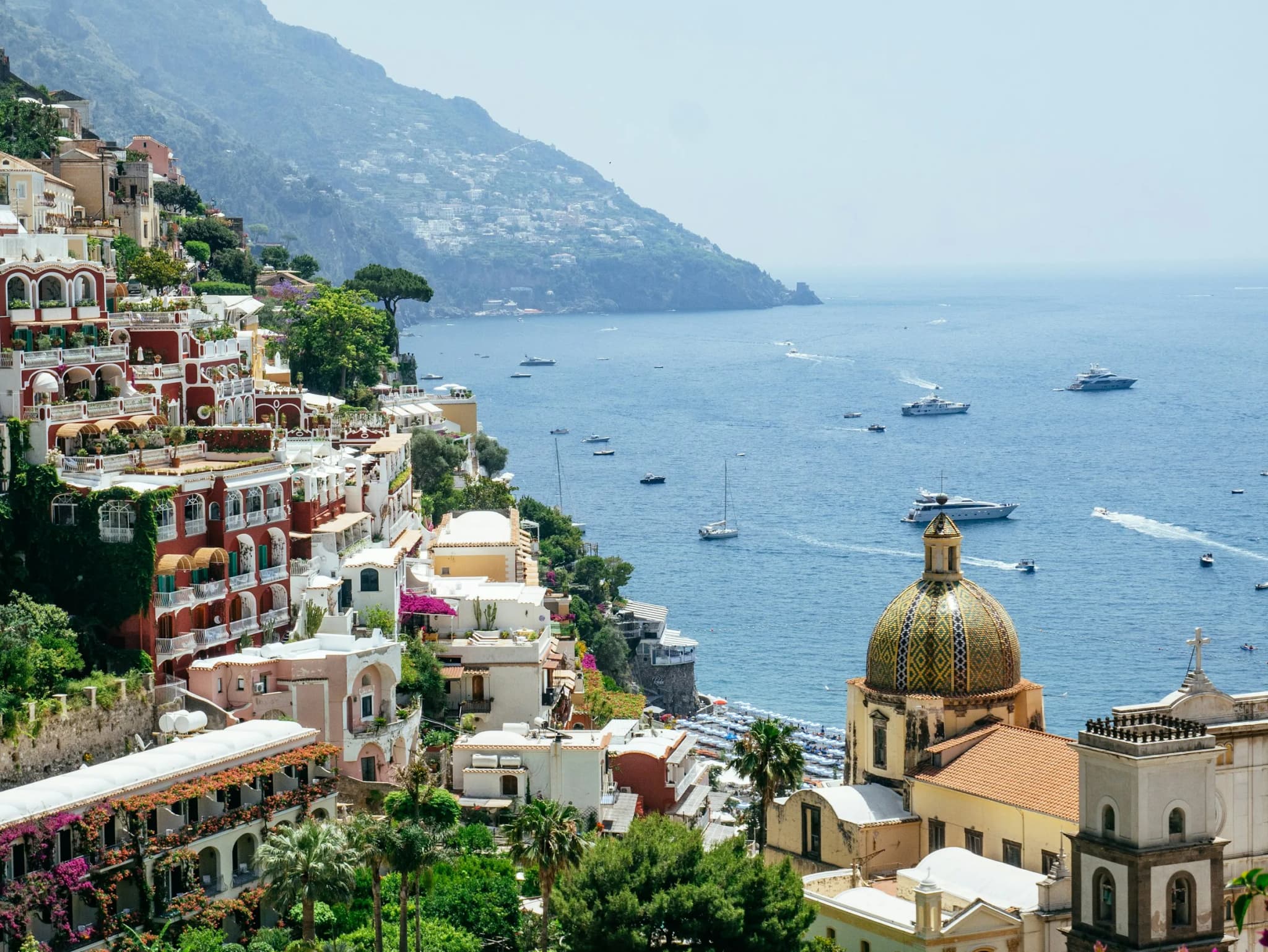 Positano’s tiled dome in front of the bay