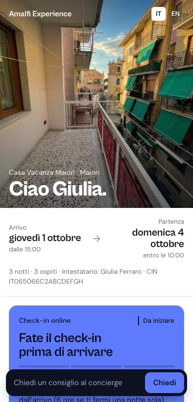 The page the guest sees: check-in, wi‑fi, the house manual